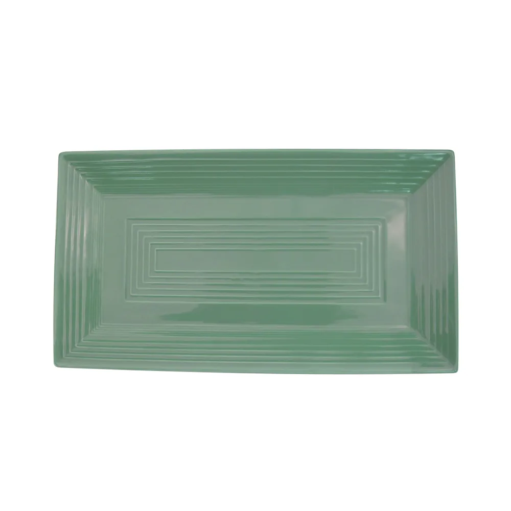 CAC China TG-RT13-G Tango Platter 11-5/8"x6-3/8"x1" Rectangular Embossed Porcelain Green - Dozen
