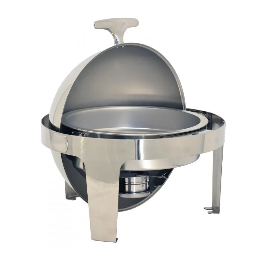 Omcan USA 80527 Chafing Dish – 6 Qt (1.5 Gal) Round Stainless Steel, Roll‑Top Lid, Steam & Water Pans