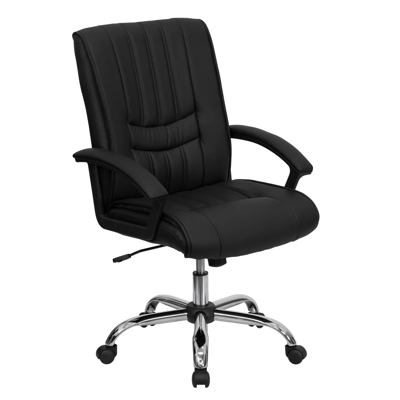 Flash Furniture BT-9076-BK-GG Manager Black 39-1/2"-43-1/4" 250 lb LeatherSoft Padded Arms Swivel Casters