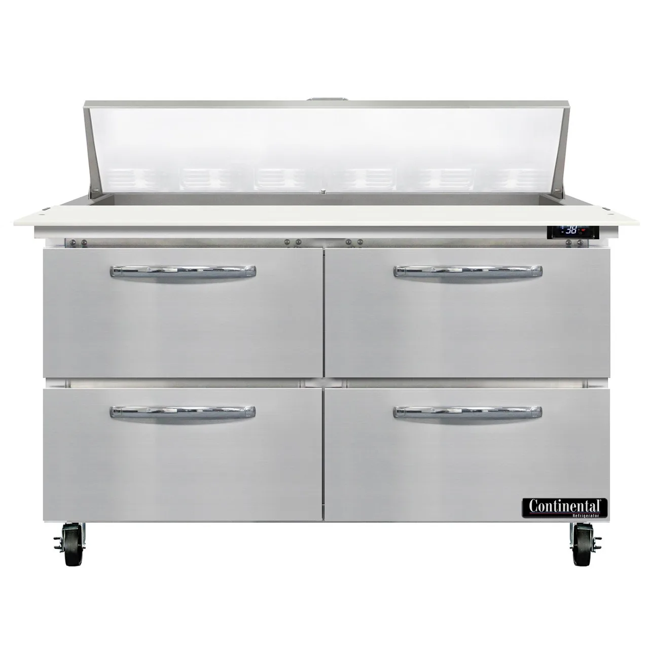 Continental Refrigerator SW48N12C-D 48" Two Section Sandwich / Salad Prep Table w/ 4 Drawers, 12 Pans