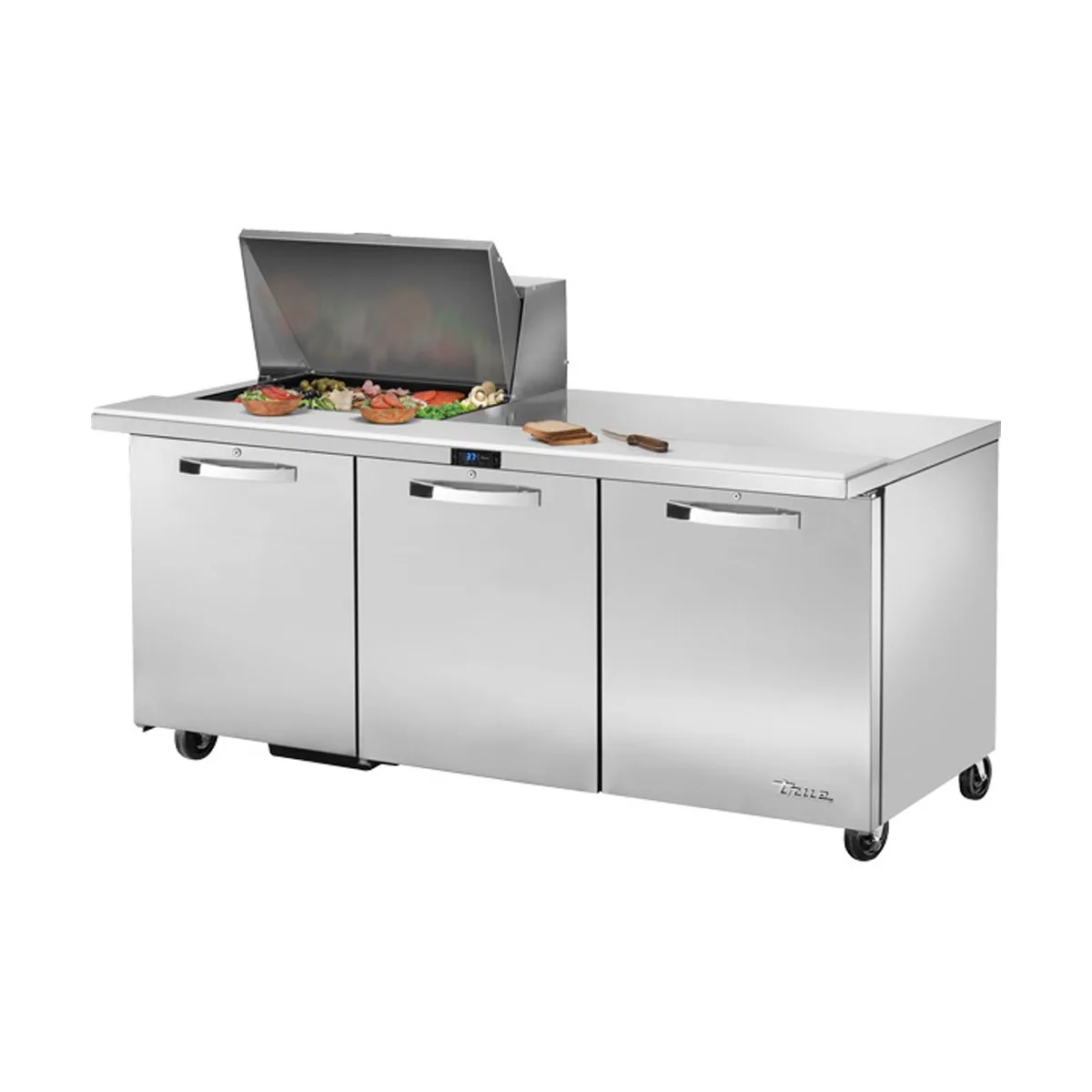 True TSSU-72-12M-B-HC~SPEC3 72" Mega Top Sandwich/Salad Prep Table w/ 3 Doors, 12 Pans