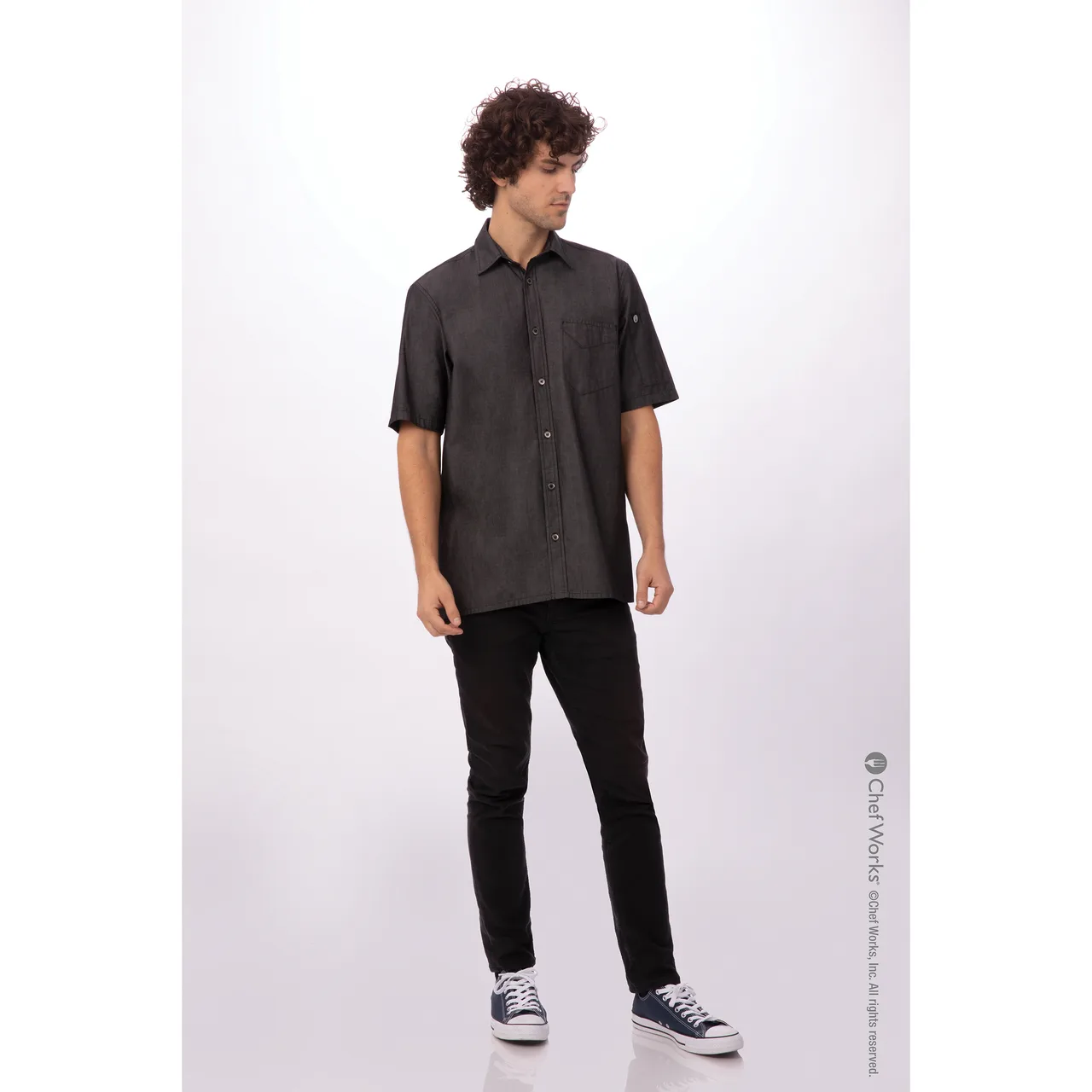 Chef Works SKS002-BLK-4XL Men's Detroit Cook Shirt, Short‑Sleeve, Black, 4XL, 100% Cotton Denim