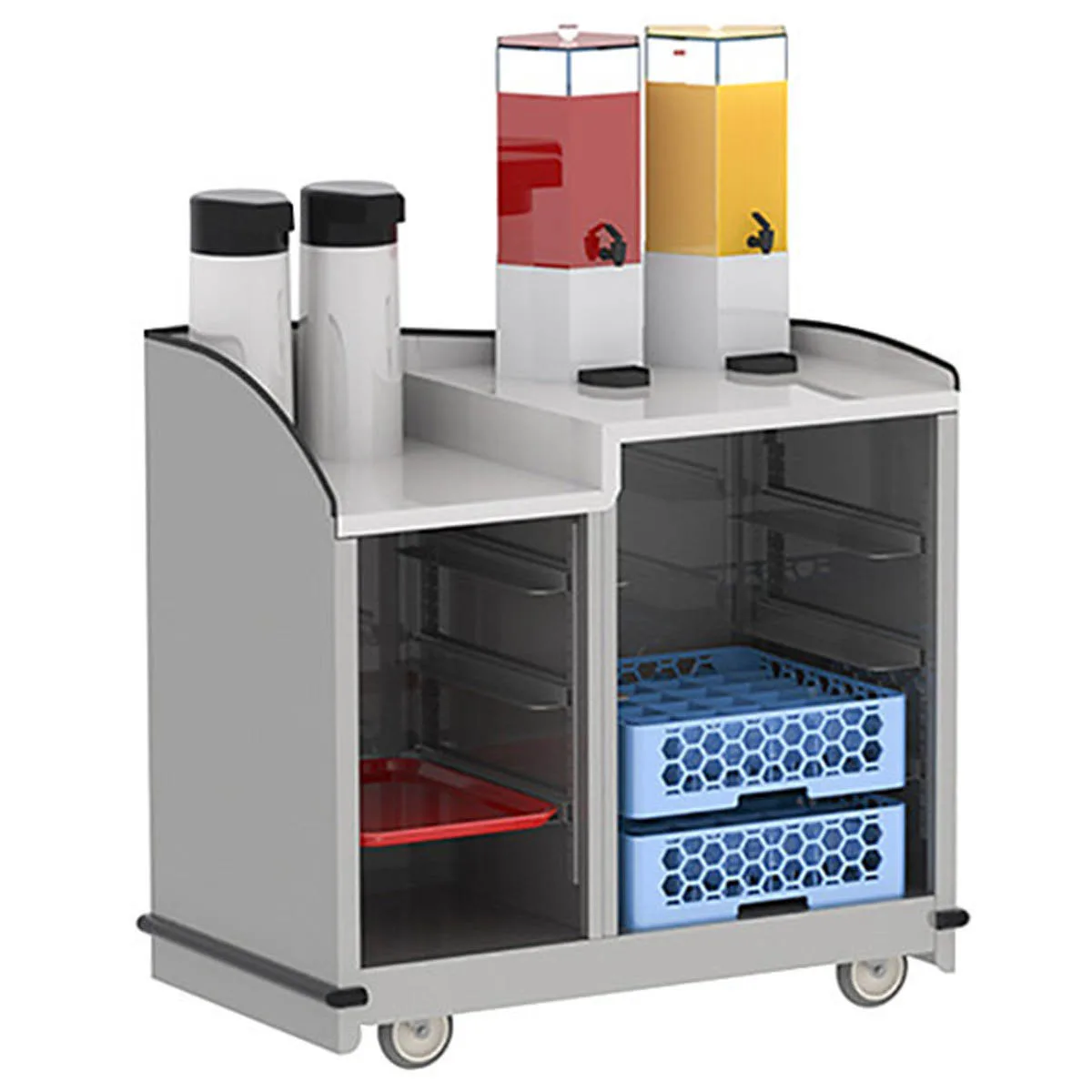 Lakeside 8706 Stainless Steel Full-Service Hydration Cart w/ Dual Height Top, 2 Interior Compartments