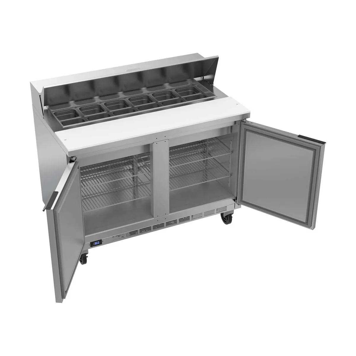 Beverage Air SPE48HC-12 48" Two Section Sandwich/Salad Prep Table w/ 2 Doors, 12 pans, 13 cu. ft.
