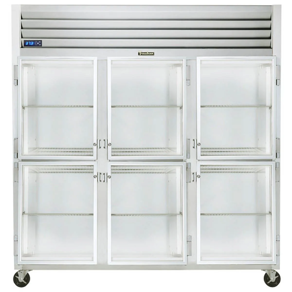 Traulsen G32000-032 76" 3-Section Reach-In Refrigerator w/ 6 Glass Half-Doors (hinged left/right/right), 70 cu. ft.