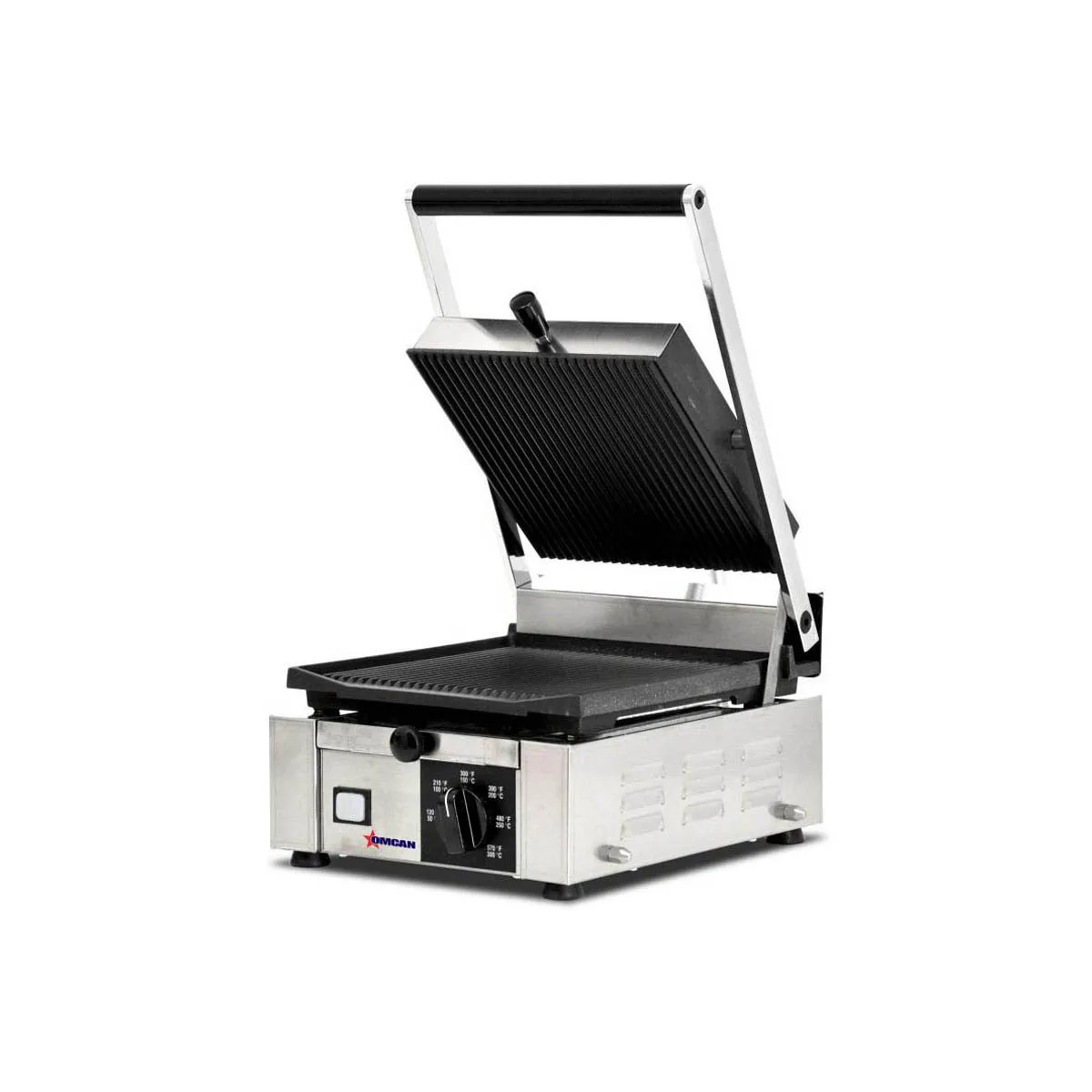 Omcan USA 11375 Single Sandwich Panini Grill w/ 9" x 10" Grooved Plates, 110V