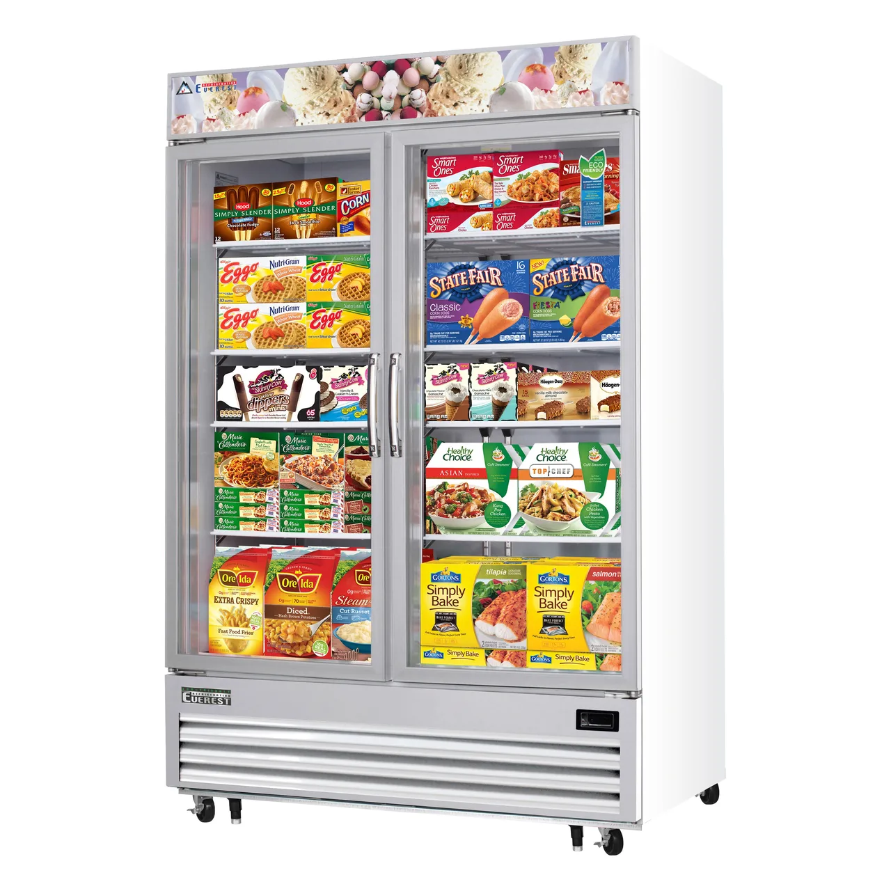 Everest EMGF48 54" 2 Glass Door Freezer Merchandiser in White, 48 cu. ft.