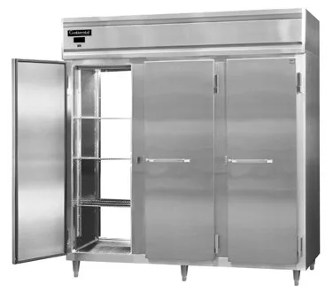 Continental DL3RRF-SA-PT 78" 3-Section Pass-Thru Refrigerator Freezer Combo w/ 6 Solid Doors, Stainless Steel Exterior
