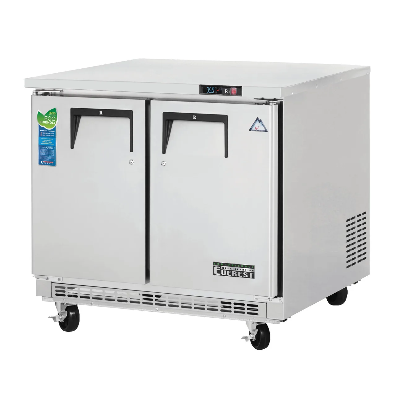 Everest ETBSR2 36" 2-Door Undercounter Refrigerator, Stainless Steel, Front Breathing, 10 cu. ft.