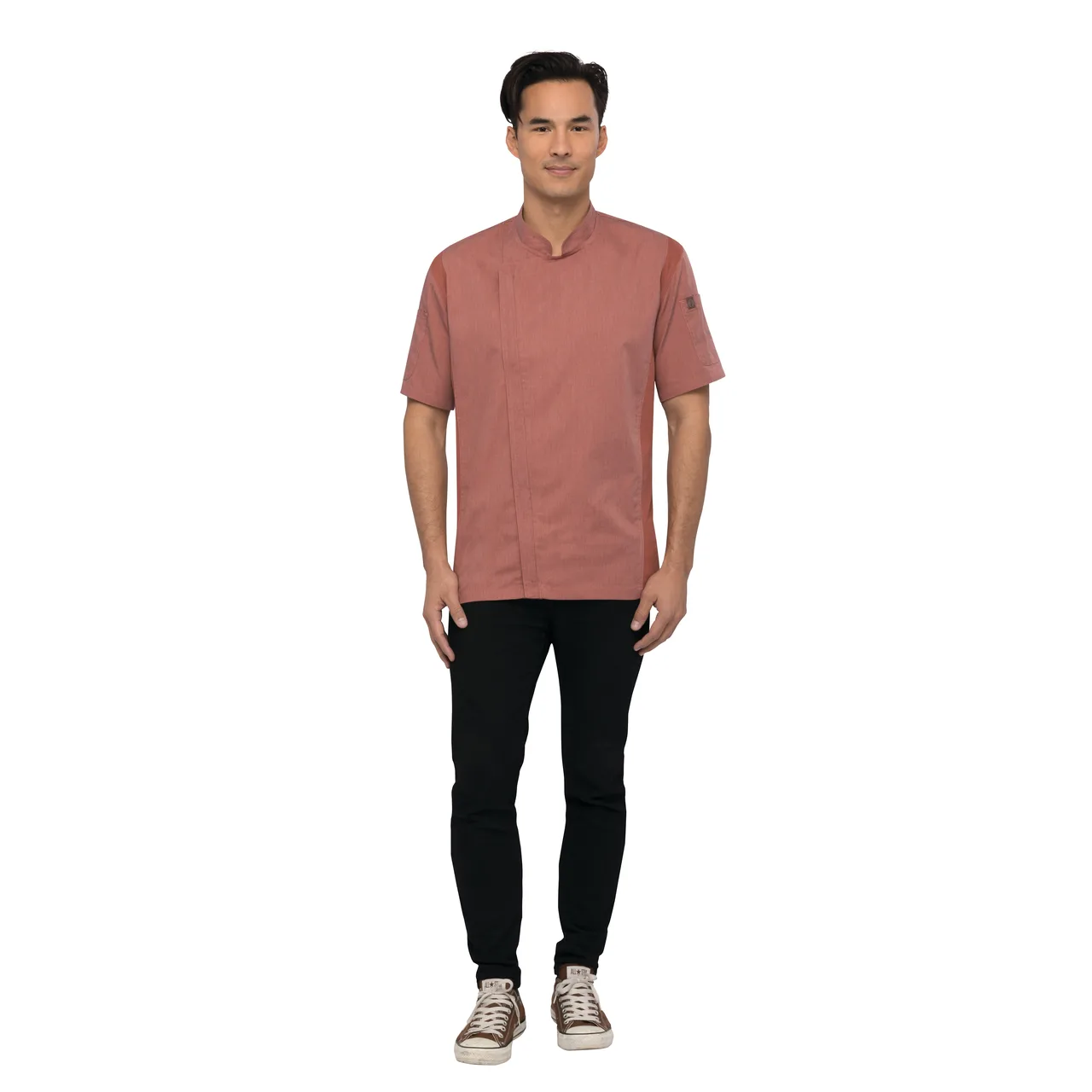 Chef Works BCSZ009-BRI-L Springfield Chef Coat, Large Brick Red, Short‑Sleeve, 65/35 Twill, Zipper