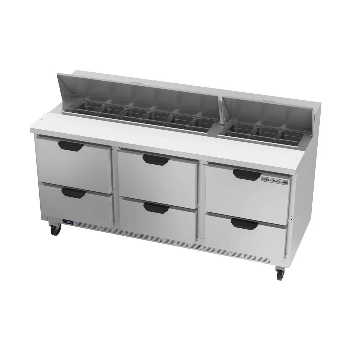 Beverage Air SPED72HC-18-6 72" Three Section Sandwich/Salad Prep Table w/ 6 Drawers, 18 Pans