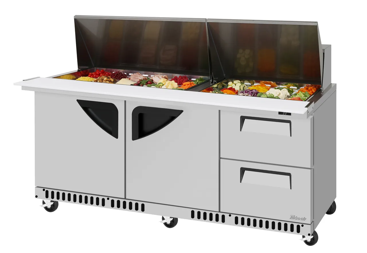 Turbo Air TST-72SD-30-LRD2-FB-N 72-5/8" Mega Top Sandwich and Salad Prep Table w/ 2 Drawers, 30 Pans, Stainless Steel