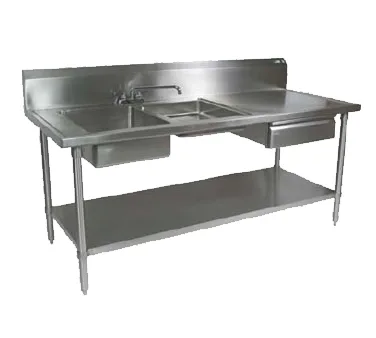 John Boos EPT6R10-DL2B-72L 72" Prep Table Sink Unit, 2 Bowl on Left with Drawer - 16 Gauge