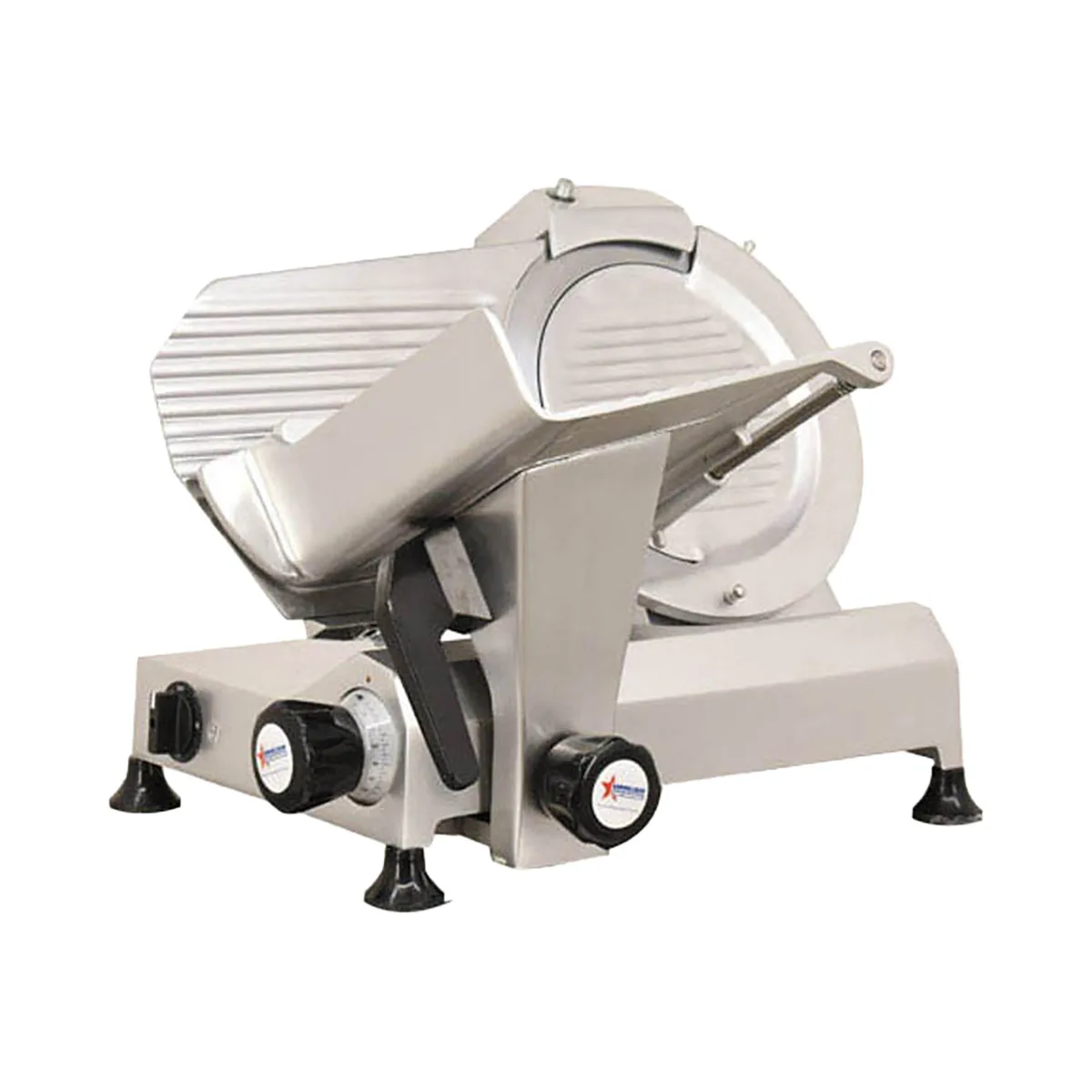 Omcan USA 13625 Meat Slicer – 11” Carbon Steel Blade, Belt-Driven Gravity Feed, Aluminum, .35 HP, 110V, NEMA 5-15P