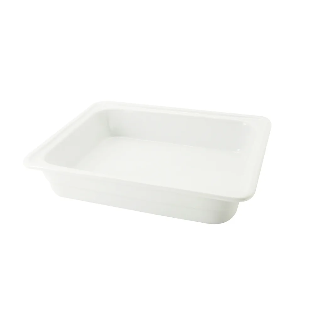 CAC China BF-102 Food Pan – 12-3/4" x 10-3/8" x 2-1/2", Porcelain, White, Dishwasher & Oven Safe