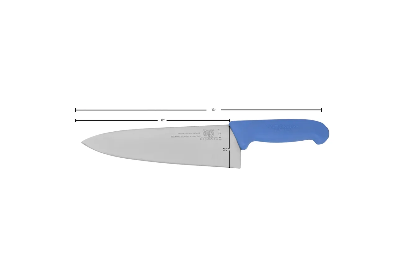 Omcan USA 23874 Chef Knife – 8" Stamped Steel Blade, Blue Plastic Grip, 7"‑9" Length, Cutlery