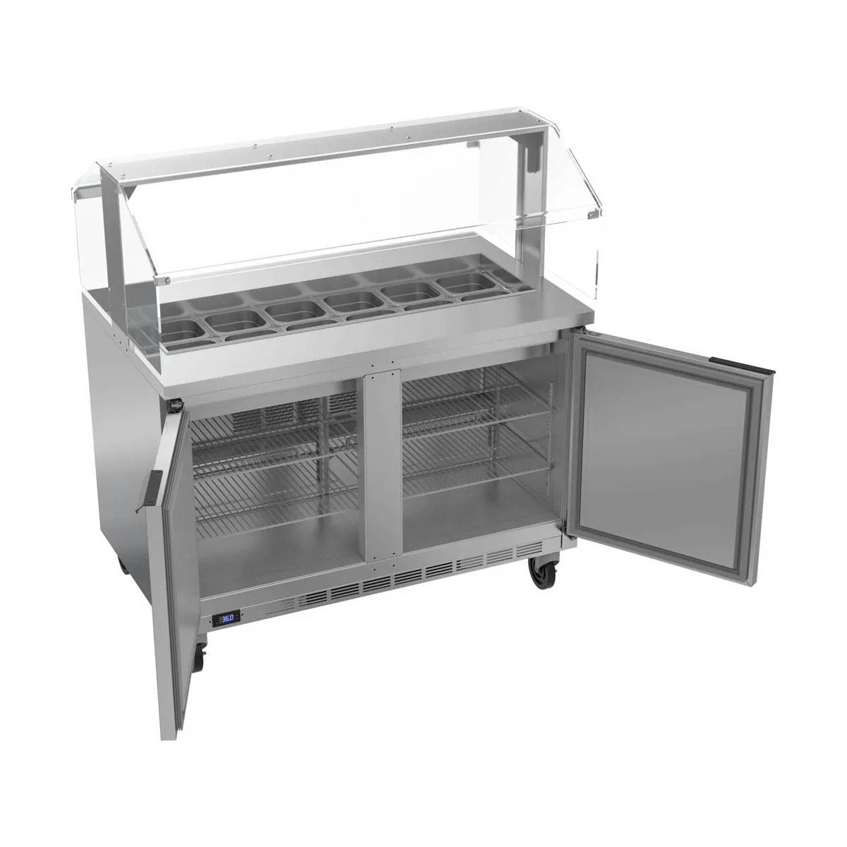Beverage Air SPE48HC-12-SNZ 48" Two Section Sandwich/Salad Prep Table w/ 2 Doors, 12 pans, 13 cu. ft.