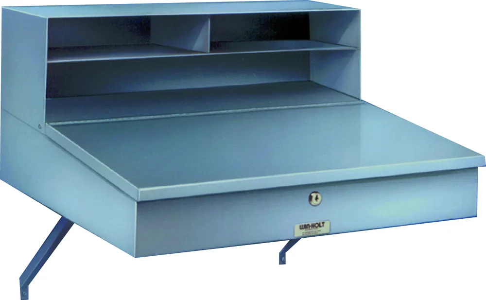 Winholt RDWN-1 Wall‑Mounted Desk, 48" W x 30" H, Enamel Steel Painted Finish, Sloped Top with Lift‑Top Storage