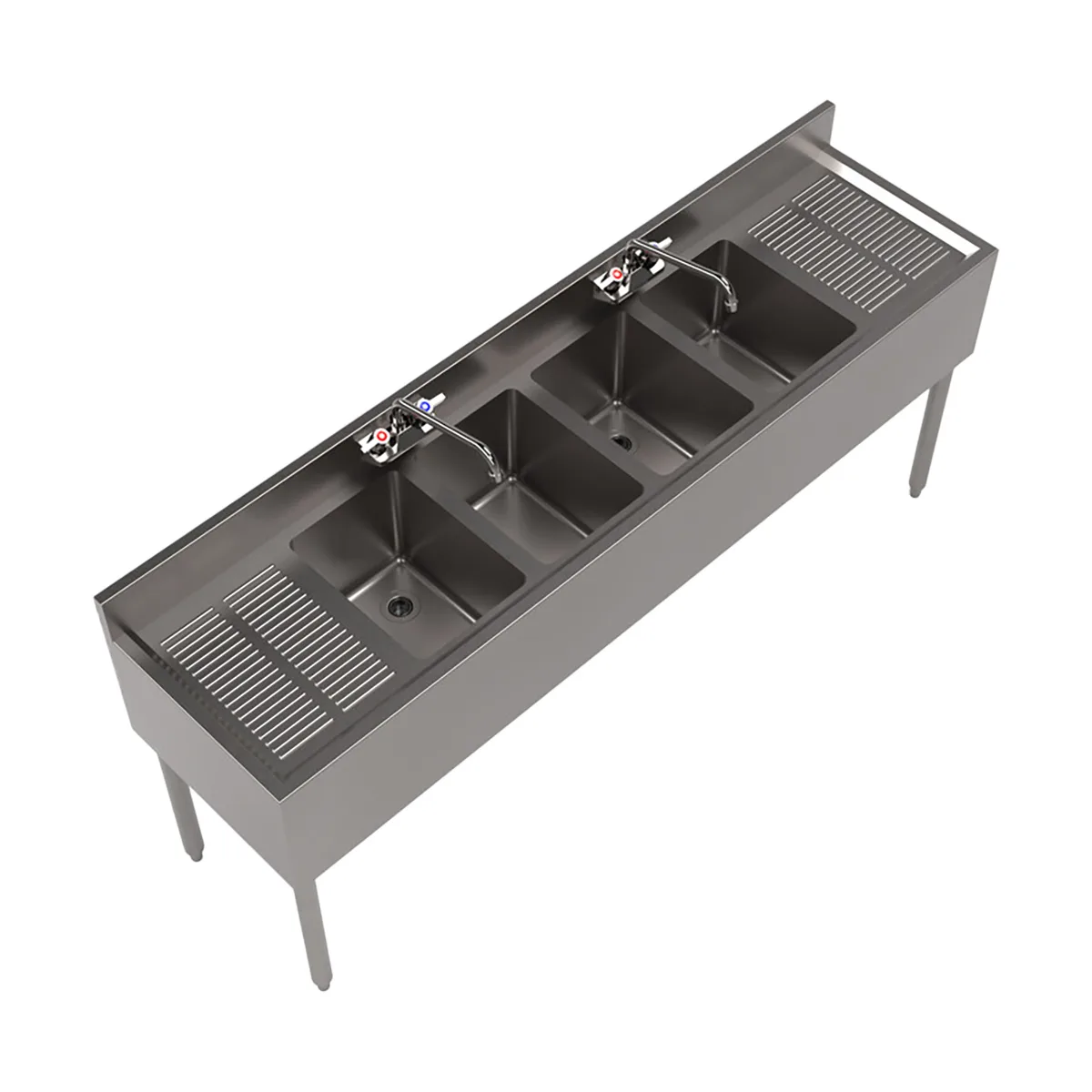 BK Resources UB4-18-472TS 72" Underbar Sink Units, 4 Compartment with 2 Drainboards