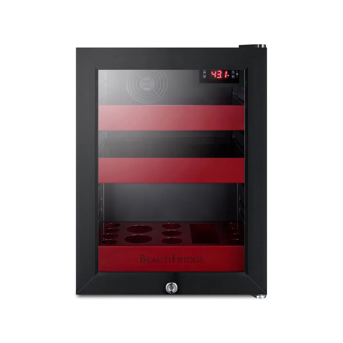 Summit LX114LR 13¾" BeautiFridge Refrigerator, 0.85 cu.ft, Black, Glass Door with Lock, R600a, 115V