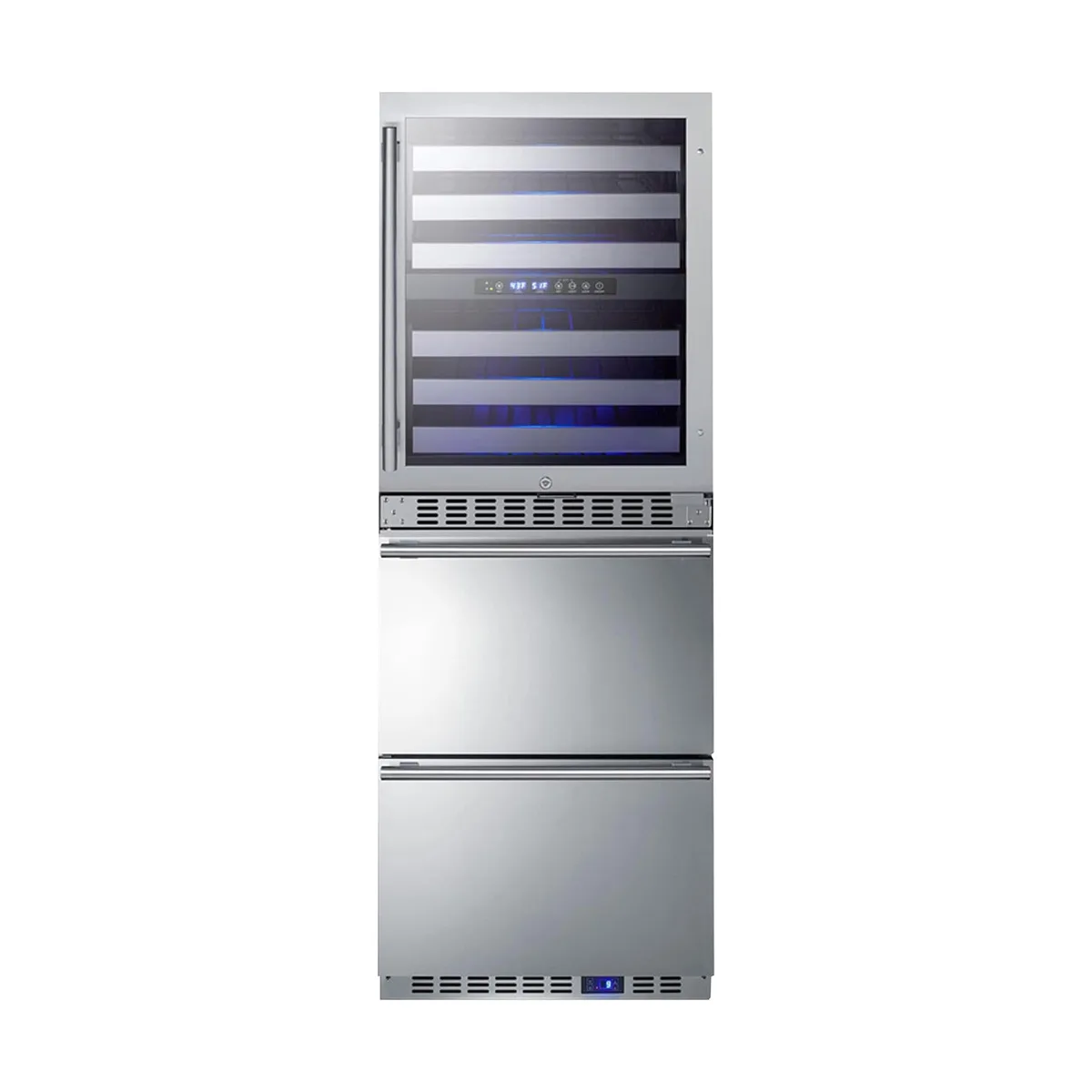 Summit SWCDAF24 24" Glass Door Wine Cooler/Drawer Freezer Combo, Dual Temperature, 46 Bottles