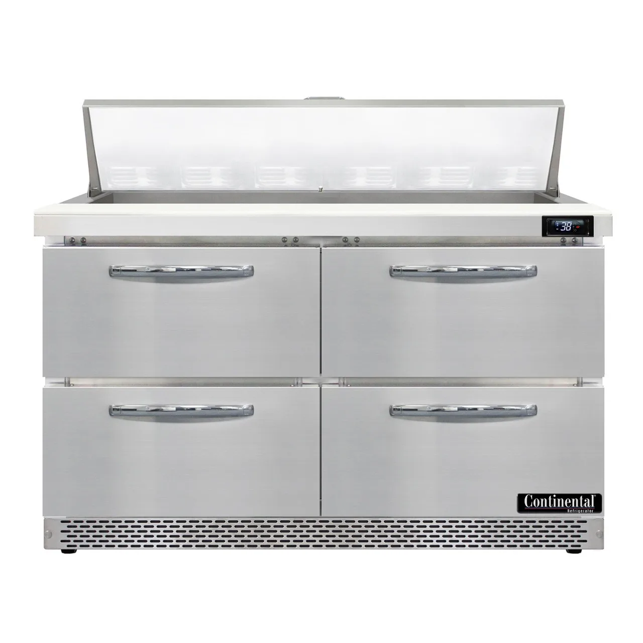 Continental Refrigerator SW48N12-FB-D 48" Two Section Sandwich / Salad Prep Table w/ 4 Drawers, 12 Pans