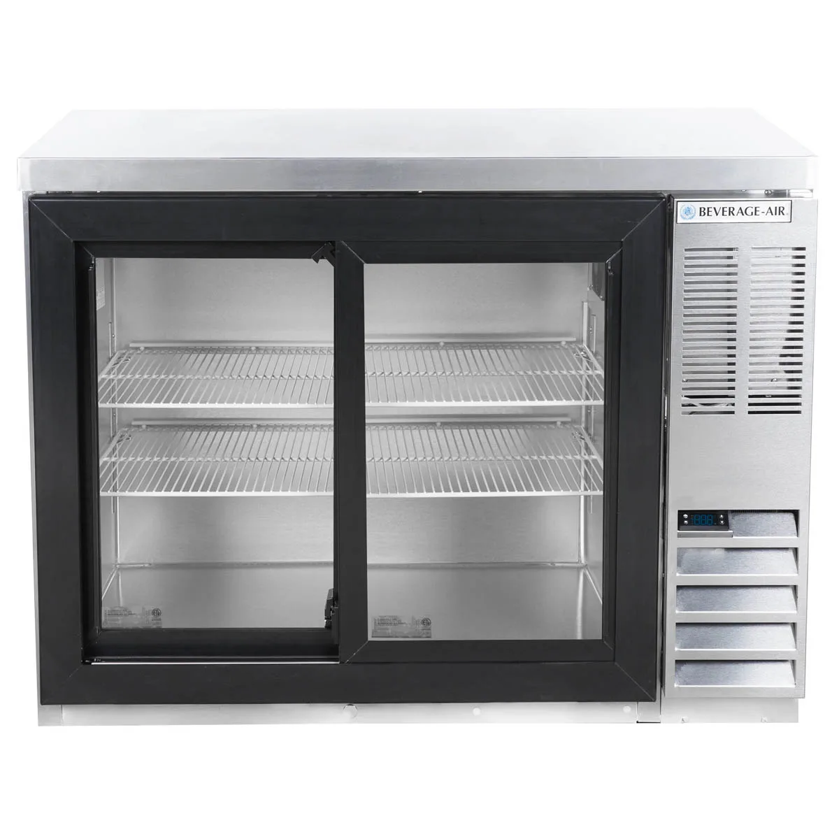 Beverage Air BB48HC-1-GS-S-27 48" 2 Section Black Back Bar Cooler with Glass Door