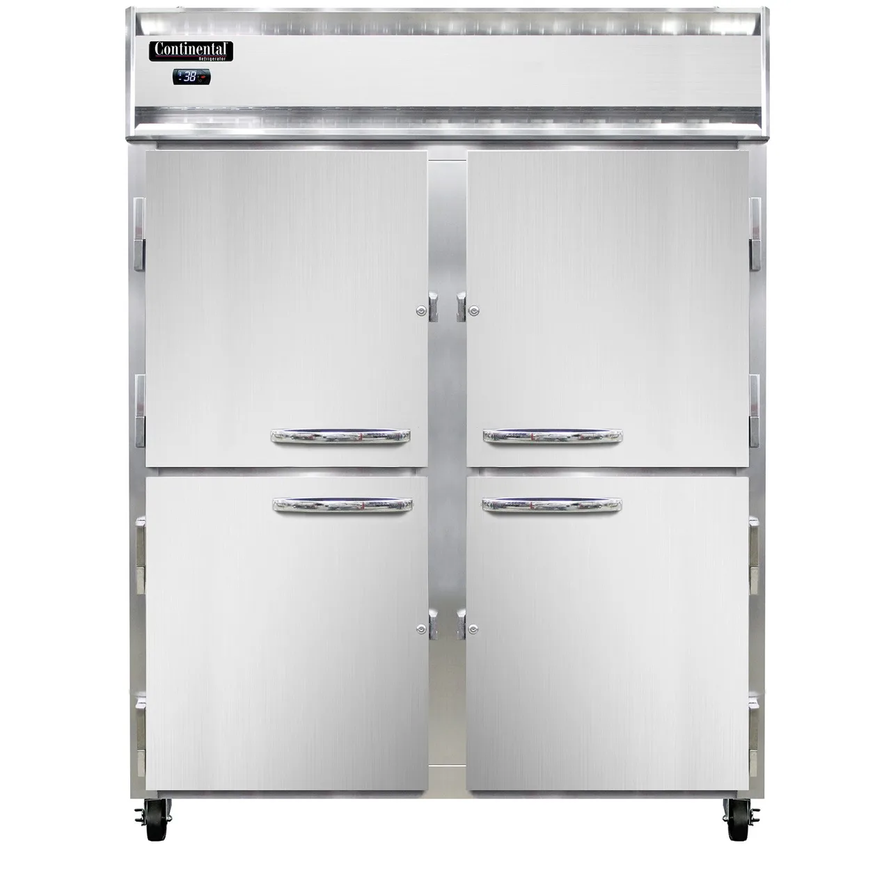 Continental Refrigerator 2RENSAPTHD 57" 2-Section Pass-Thru Refrigerator w/ 8 Half Solid Doors, Stainless Steel Exterior, 52 cu. ft.