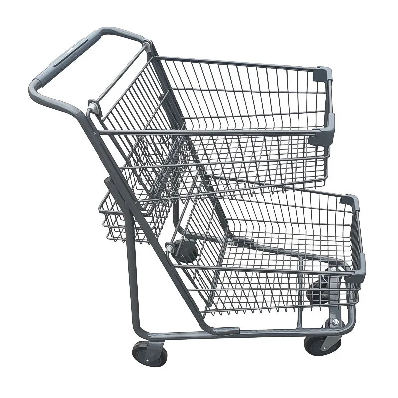 Omcan USA 44555 Double Basket Shopping Cart, 70L, Zinc with Epoxy Finish, 5" PU Wheels