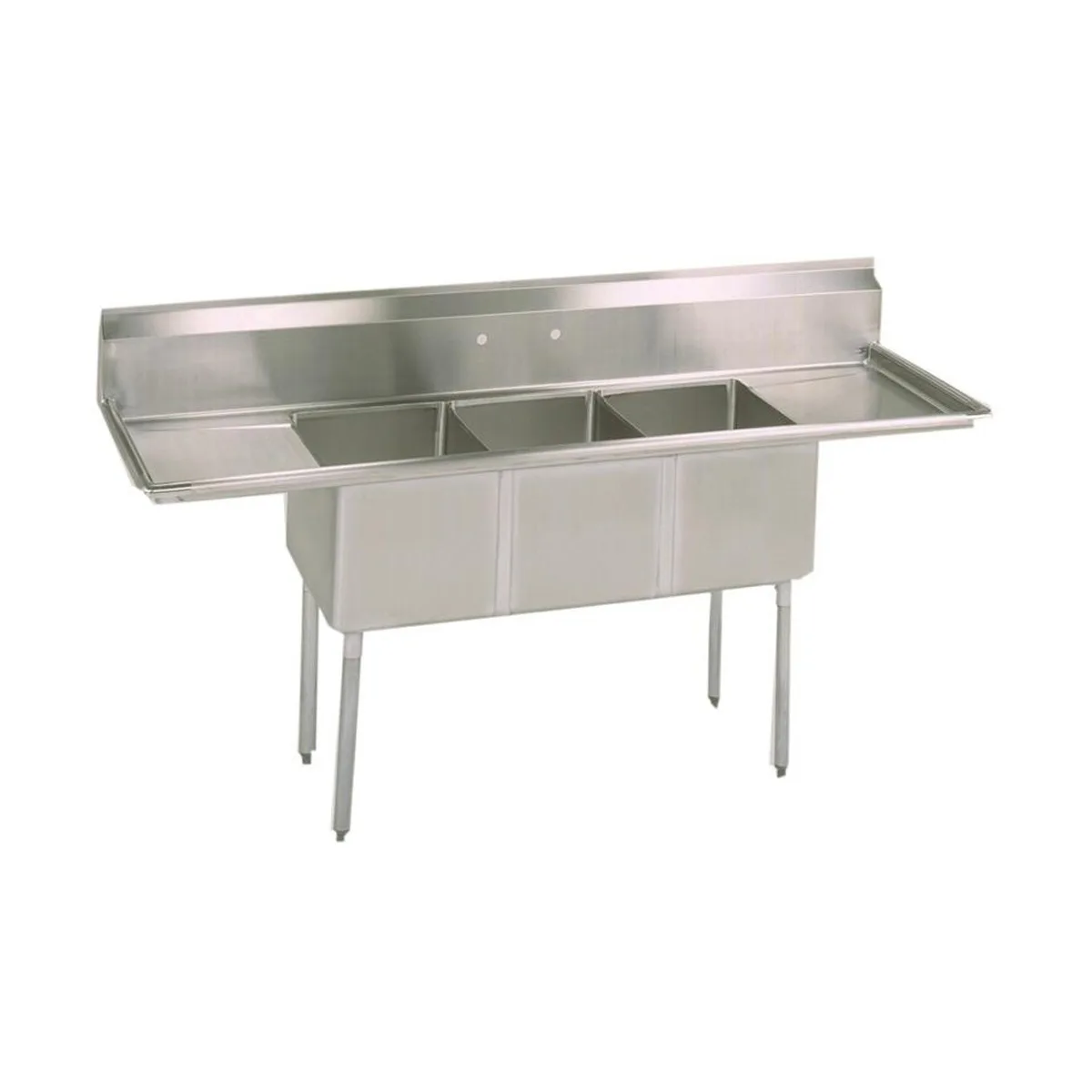 BK Resources ES-3-1014-10-15T 60" Three Compartment Sink, 10"W x 14"L Bowl With 2 Drainboards