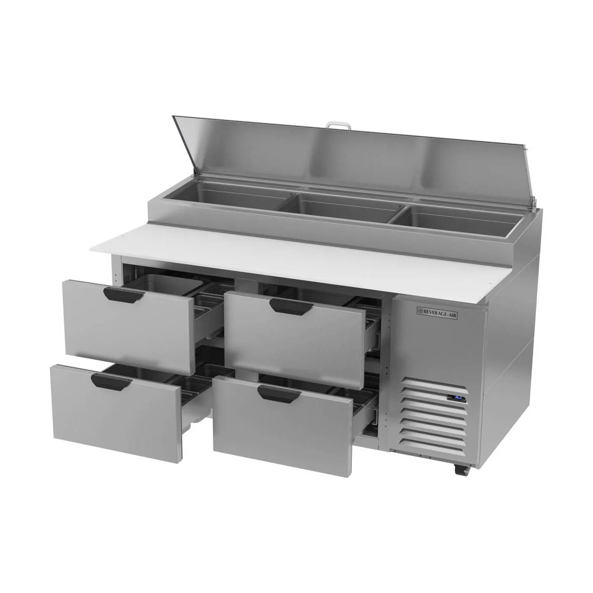 Beverage Air DPD67HC-4 67" 2-Section Refrigerated Pizza Prep Table w/ 4 Drawers, 20.7 cu. ft.