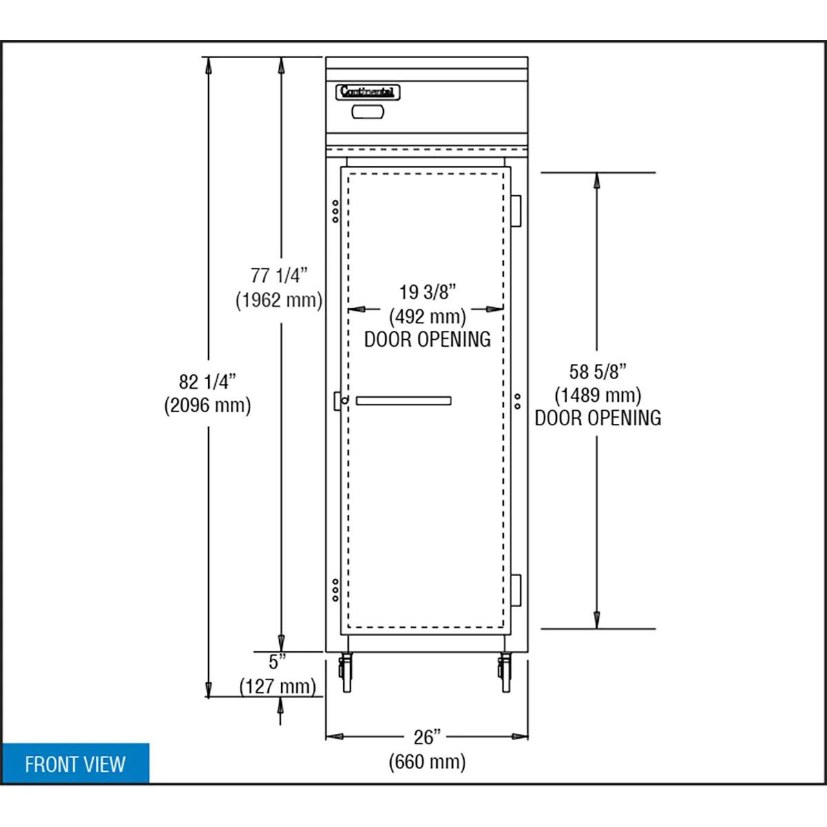Continental Refrigerator 1RN 26" 1-Section Reach-In Refrigerator w/ Solid Door, Stainless Steel Front Aluminum Exterior, 20 cu. ft.