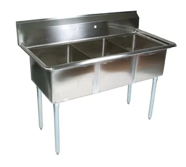 John Boos E3S8-1014-10 35" Three Compartment Sink, 10"W x 14"L Bowl Without Drainboard