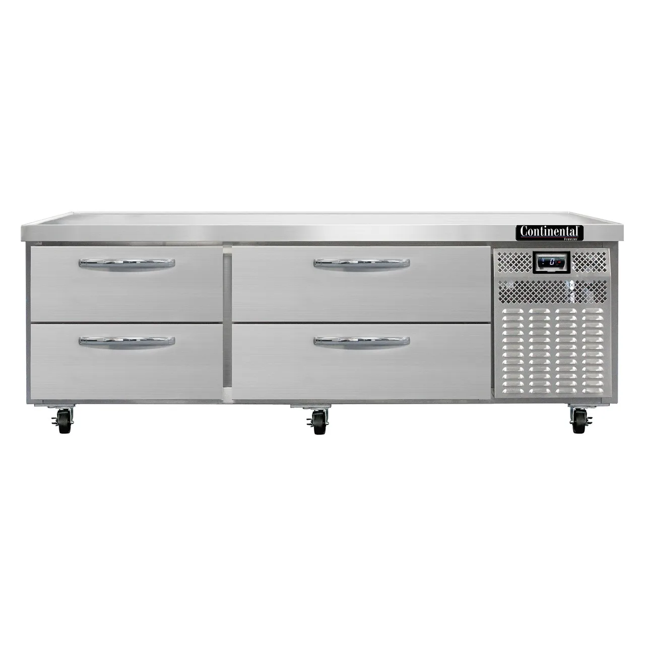 Continental Refrigerator D72GFN 72" 4 Drawers Freezer Chef Base w/ Marine Edge, Griddle Stand