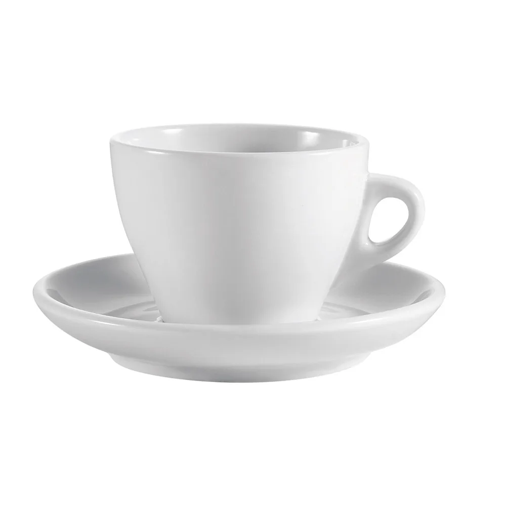 CAC China E-11 Cup & Saucer Set, 11 oz 4.5" Cup with 6.5" Saucer, Porcelain, Microwave Safe - Set