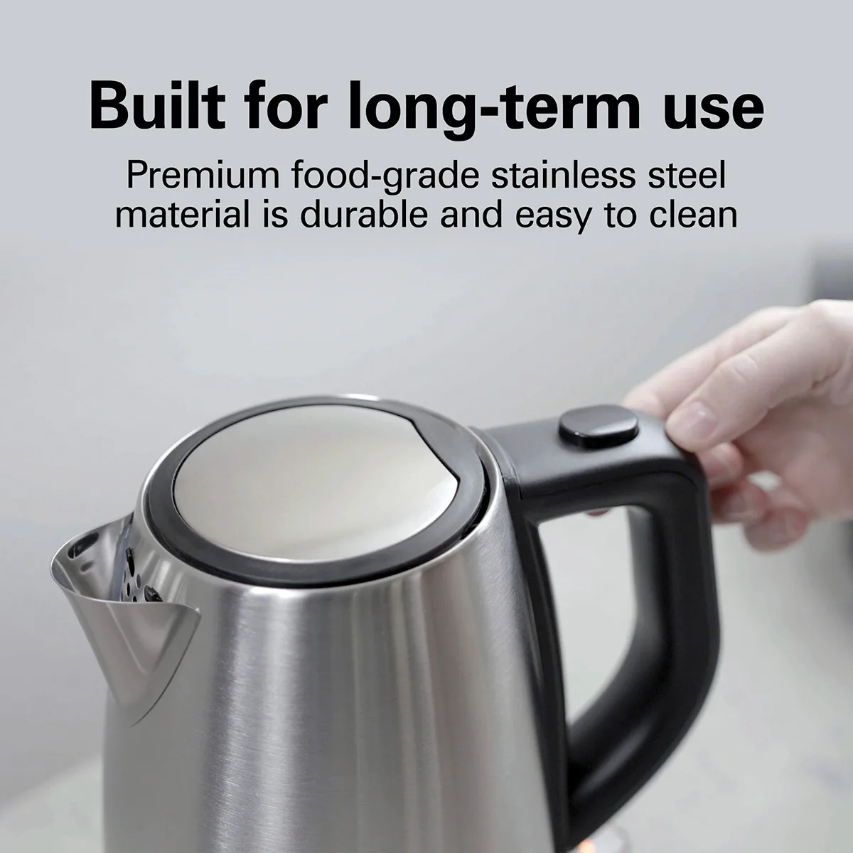 Hamilton Beach HKE110 1L Stainless Concealed Element Shutoff/Boil‑Dry, Spout w/ Mesh, 3′, 120V/1200W