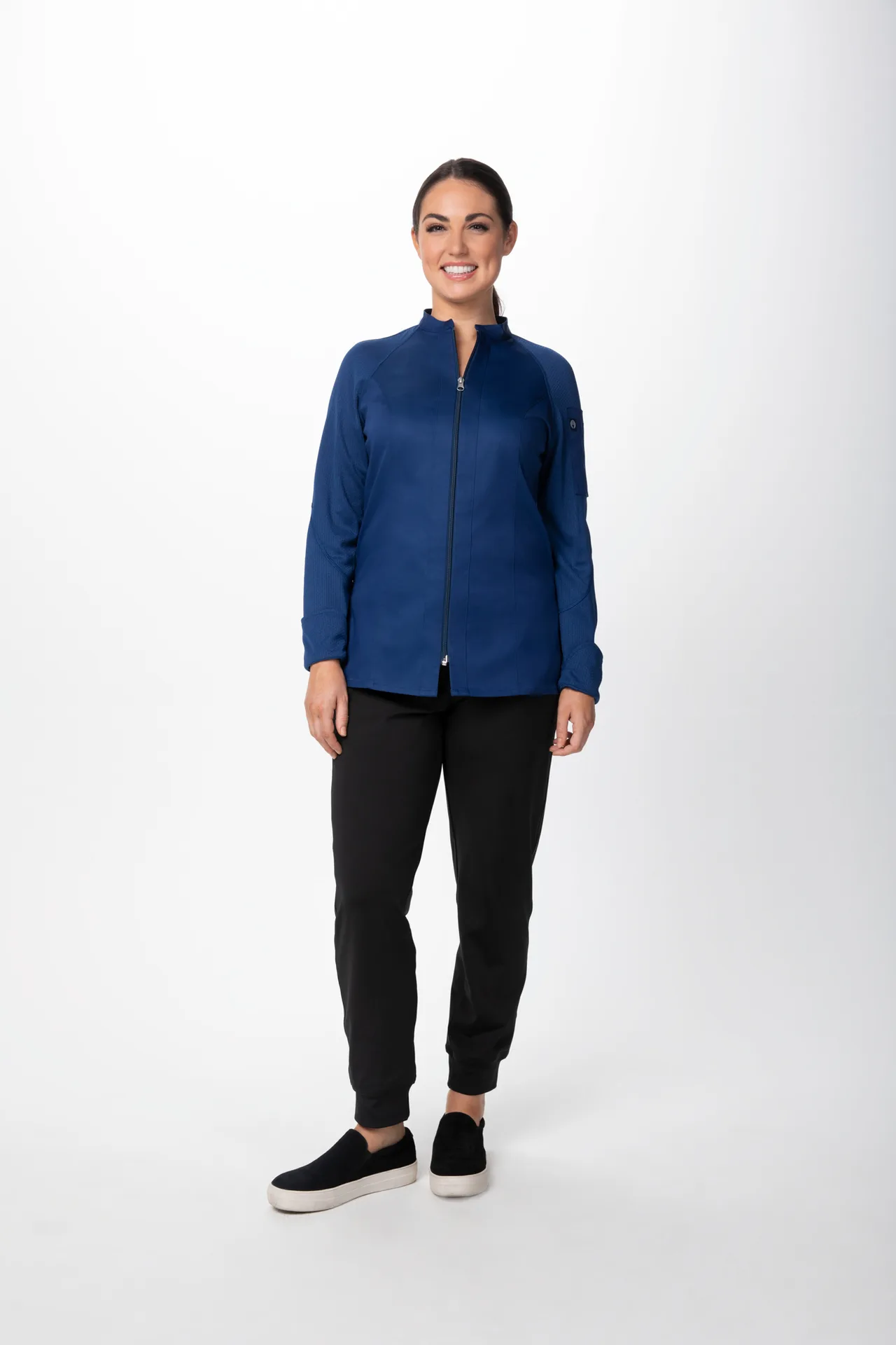 Chef Works CBZ02W-OCB-M Women'S Nepal Chef Coat, Ocean Blue, 62/38 Poly/Cotton, Raglan Long Sleeve - 1/Case