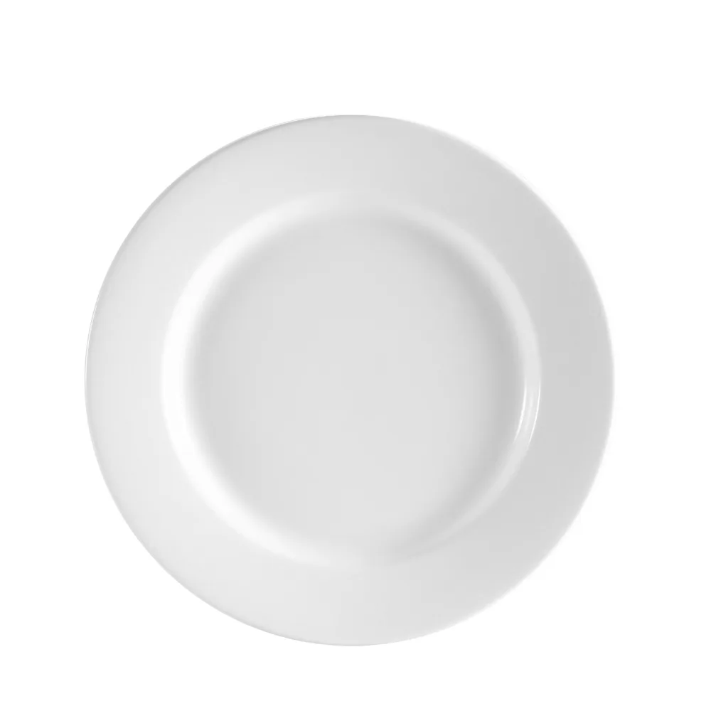 CAC China RCN-25 Clinton Plate, 14" Dia. x 1-1/4" H, Round, Rolled Edge, Porcelain, Super White