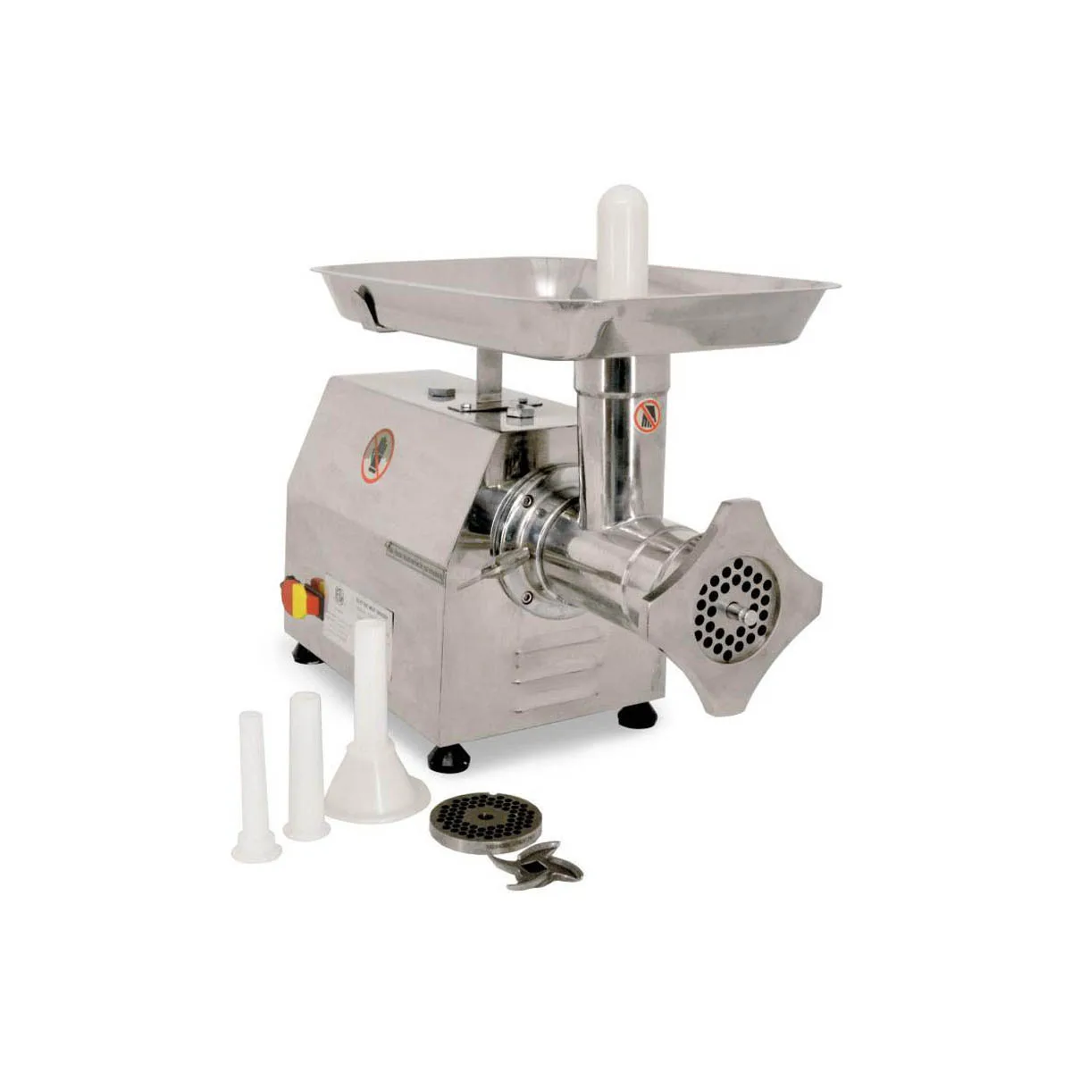 Omcan USA 23626 Electric Meat Grinder – 1‑1/2 HP, 485 lb/hr, #22 Hub, 3 Spouts (15/20/23 mm), 6 mm & 8 mm Plates, Steel