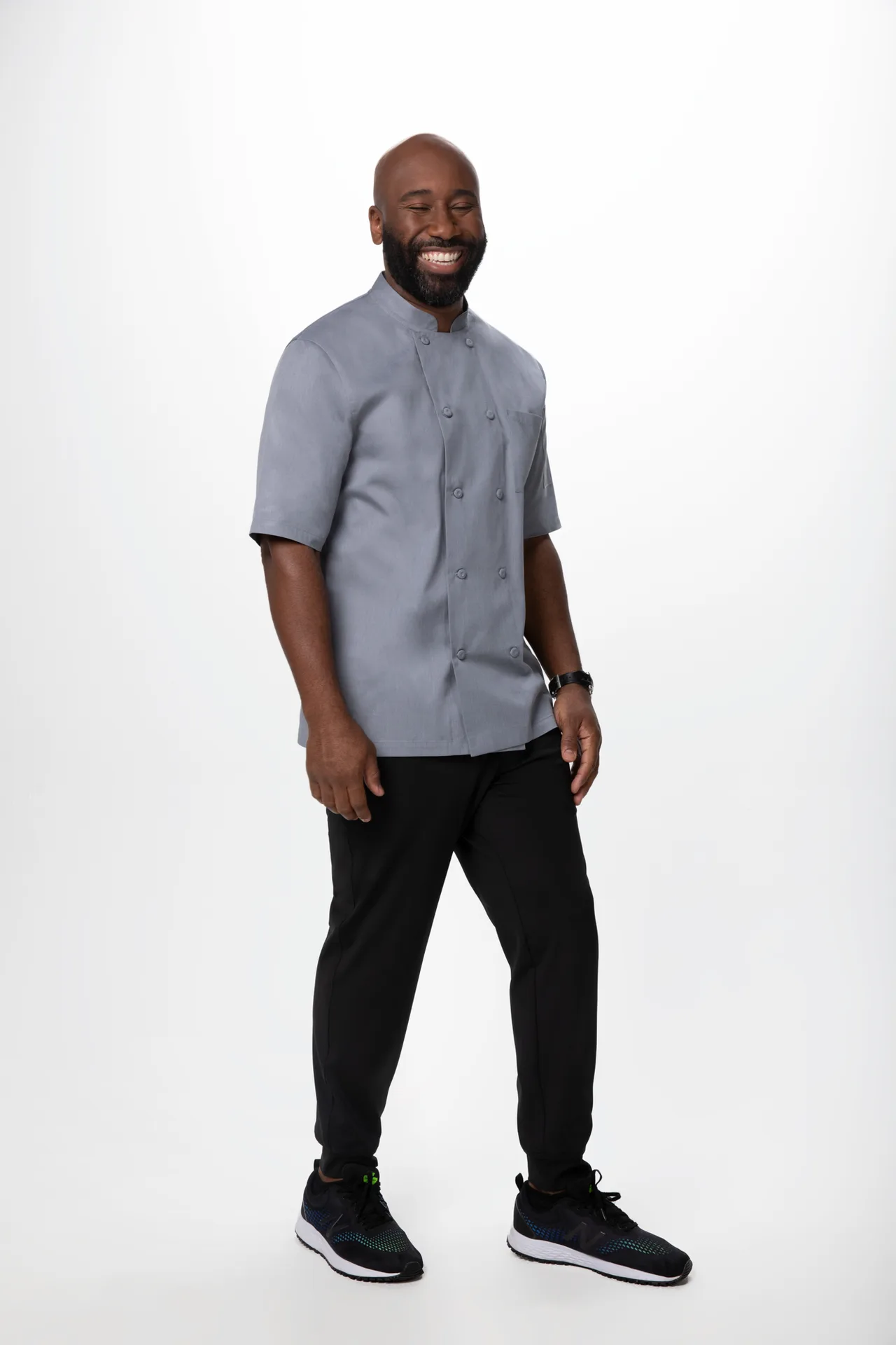 Chef Works JLCV-GRY-5XL Montreal Chef Coat – Double‑Breasted Short‑Sleeve, Cool Vent™ Back Yoke, Cloth‑Buttons, Chest Patch, Thermometer Pocket, Classic Fit, 65/35 Poly‑Cotton Grey 5XL
