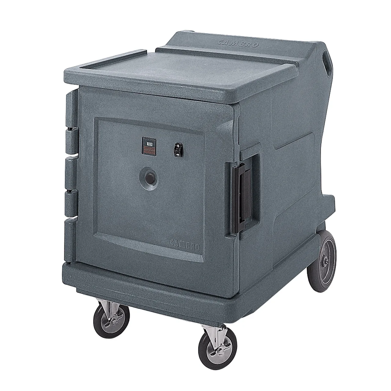 Cambro CMBH1826LC191 Camtherm Hot Cart, 30.5"W x 42"D x 42.4"H, 1-Section, Single Solid Door Heated Holding Cabinet, Holds 11 18x26 Pans & 12 12x20 Pans, Granite Gray
