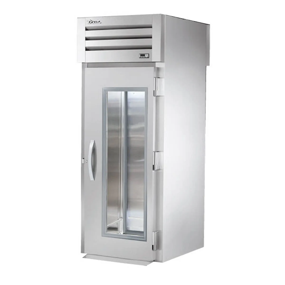 True STA1RRT-1G-1S-HC 35" 1-Section Roll-Thru Refrigerator w/ Front Glass & Rear Solid Door, Aluminum Interior-Stainless Floor