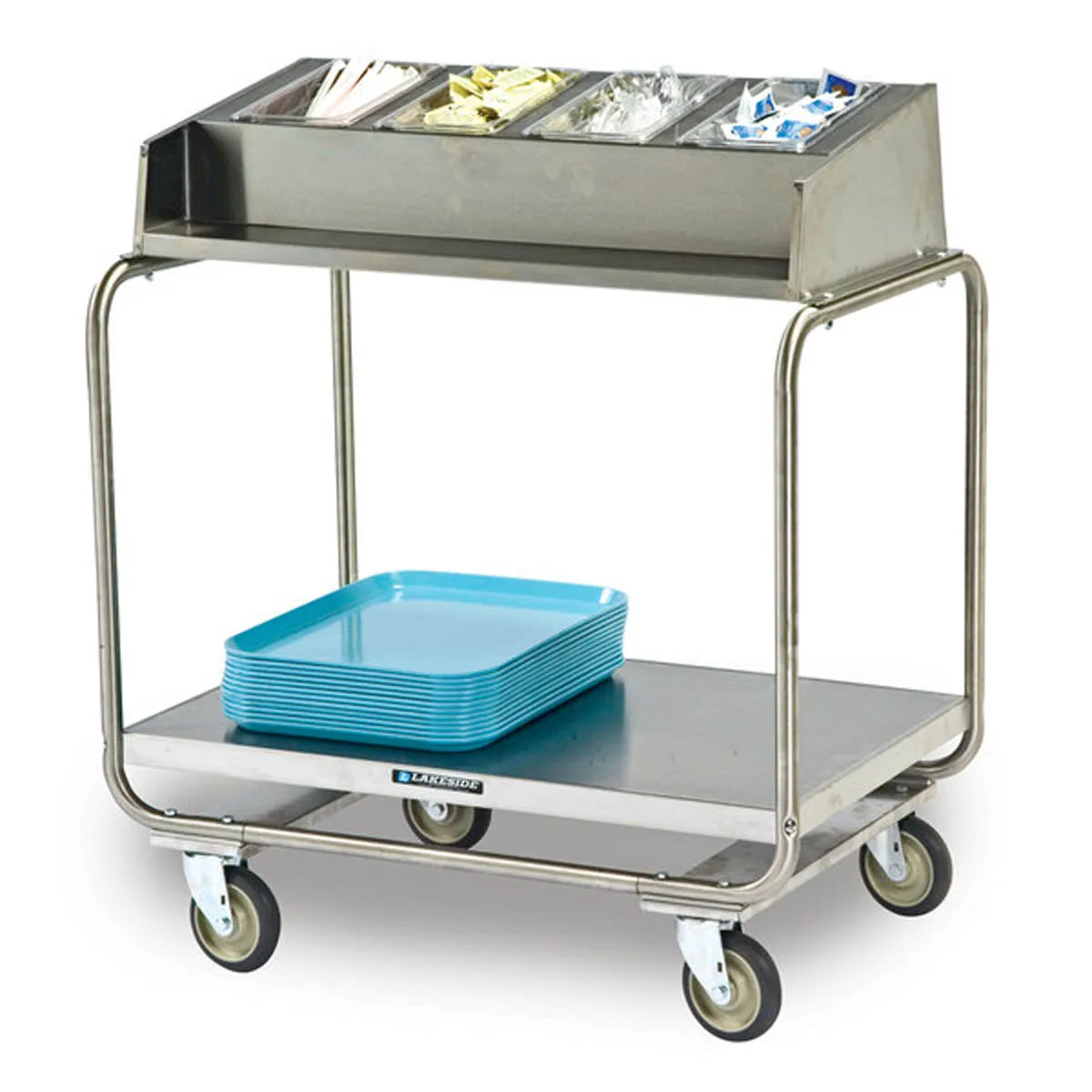 Lakeside 216 Tray & Silver Cart w/ Stainless Steel Angle Frame & (5) 1/4 Size Pans