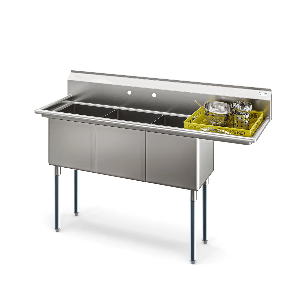 Koolmore KM-SC151514-15R316 63" Three Compartment Sink, 15"Wx15"L Bowl With Right-Hand Drainboard