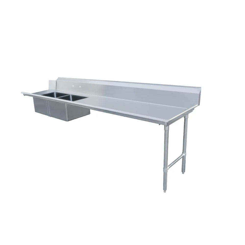 Omcan USA 48494 120" Stainless Steel Soiled Dishtable - 16 Gauge, 20"x20" 2 Sinks / Right-to-Left