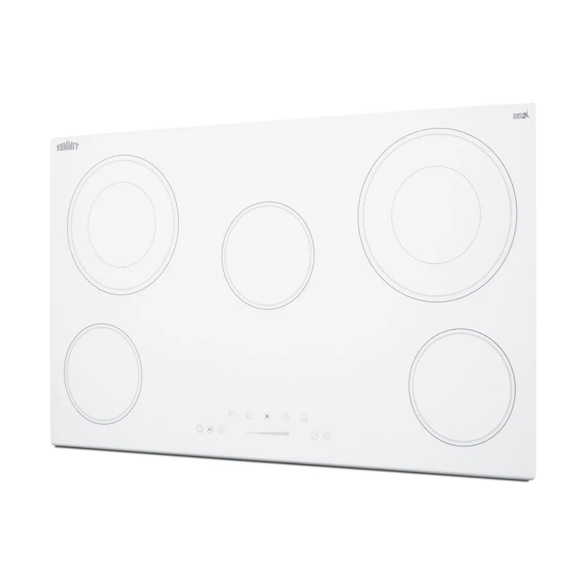 Summit CR5B36TXW 35" Electric Radiant Cooktop w/ (5) Burners, White Ceramic Glass, Digital Controls, 7.7 kW, 240v
