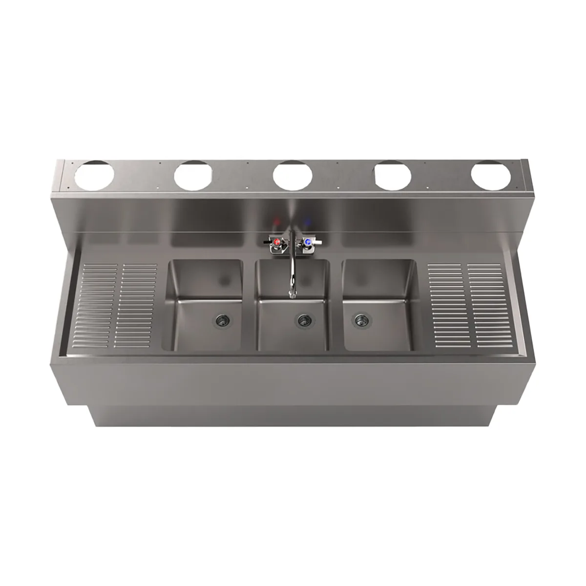 BK Resources UBDW-18-360TS Underbar Sink Units, 3 Compartment with 2 Drainboards