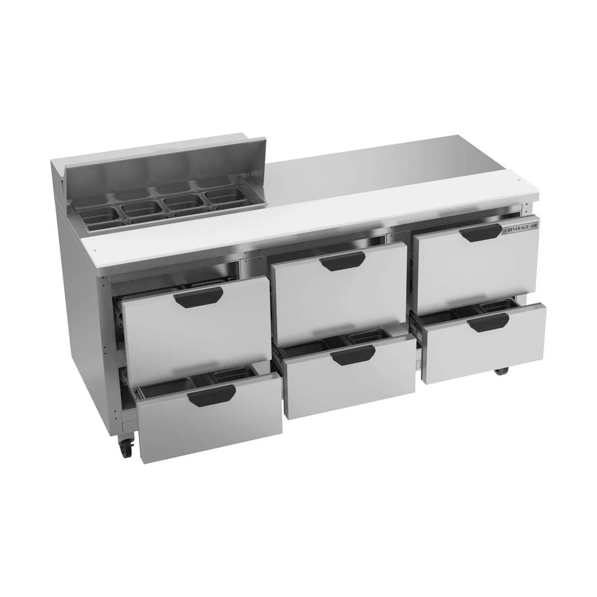Beverage Air SPED72HC-08-6 72" Three Section Sandwich/Salad Prep Table w/ 6 Drawers, 8 Pans
