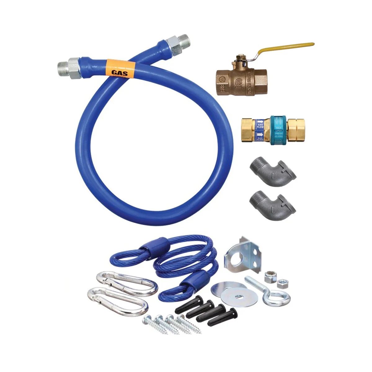 Dormont 16125KIT36 Deluxe SnapFast 36" Gas Connector Kit, Two Elbows, Restraining Cable, 1-1/4" Dia.