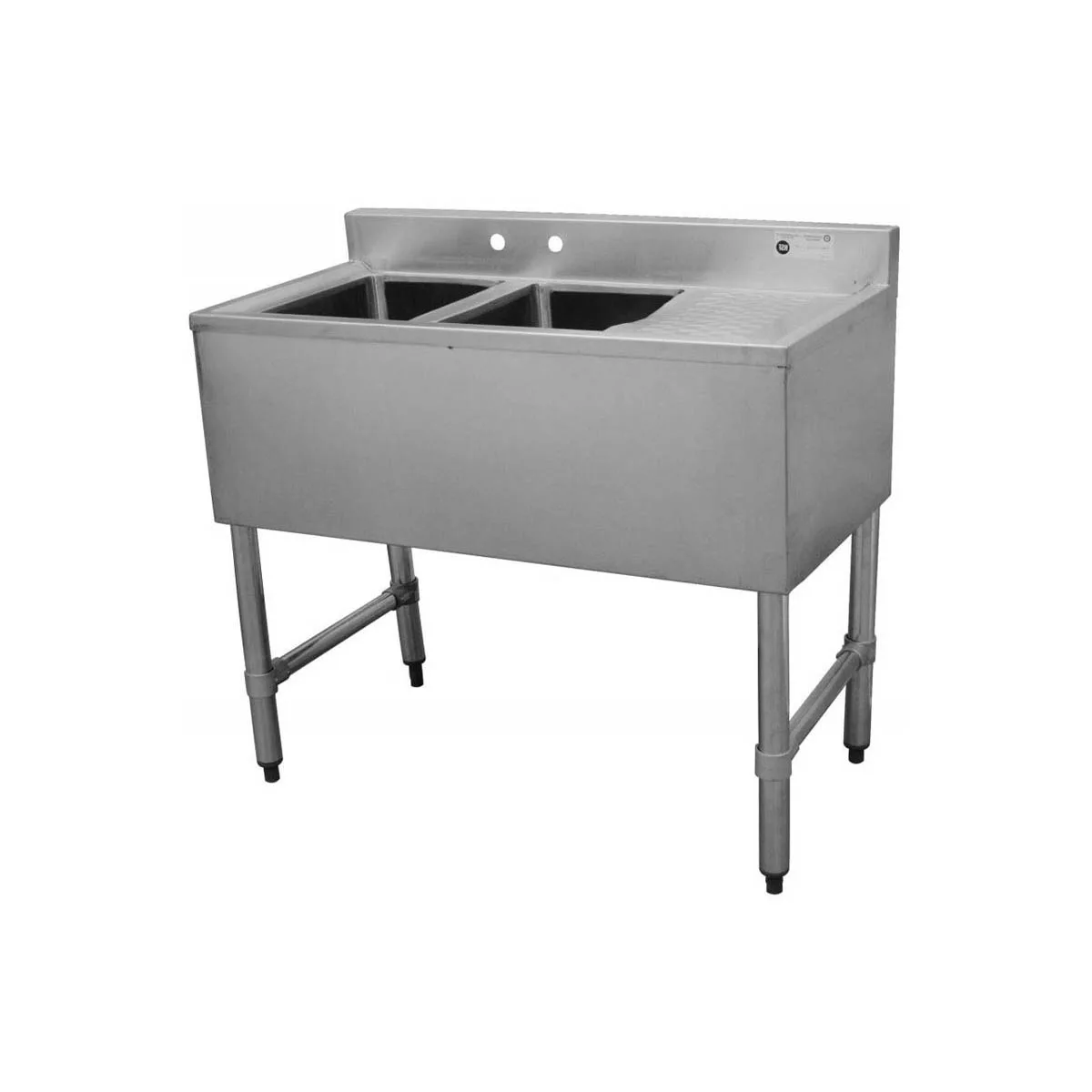 Serv-Ware BAR2B36-R-CWP 36" 2 Compartment Underbar Sink w/ 1 Right Drainboard, 4" Faucet Holes